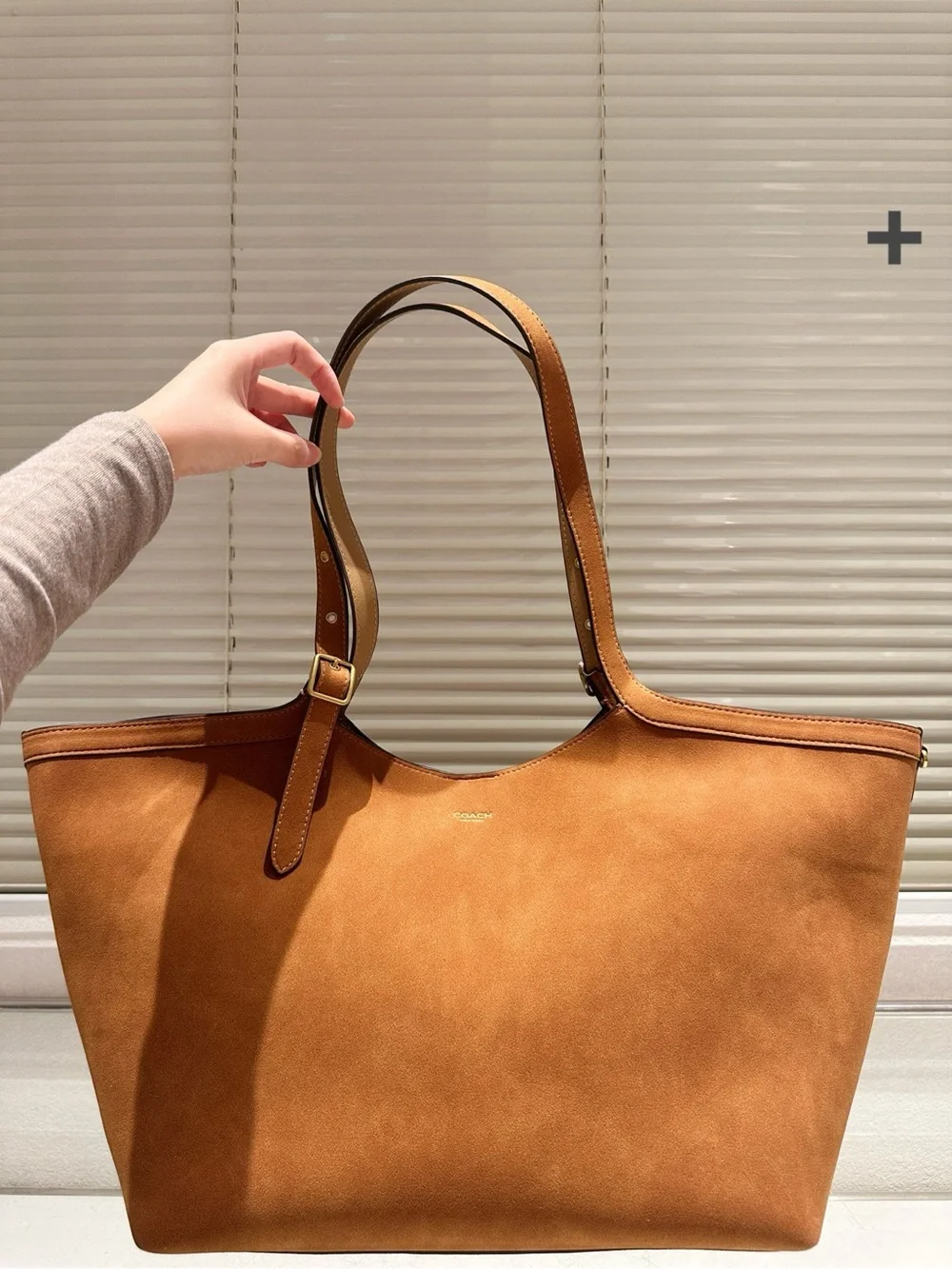 Coach Cognac Suede Tote with Adjustable Leather Straps